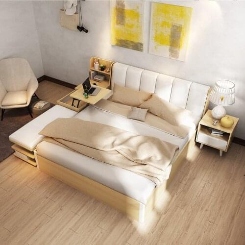 0123TB0004 Modern Northern Europe style solid wood panel large bed with storage bed box gas lift Pneumatic rod customize bed