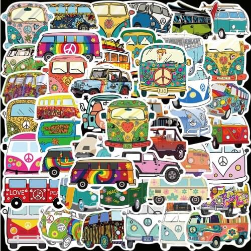 10/50PCS Waterproof Cartoon Hip hop minibus Stickers Laptop Guitar Graffiti Aesthetics Luggage Phone Sticker Decals Children Toy