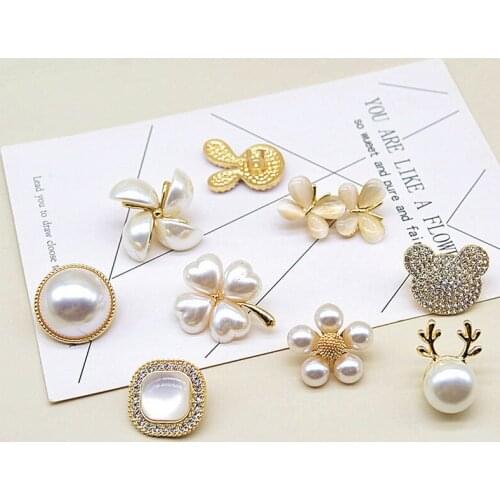 10pc High-end Korean C Buckle Pearl Alloy Large Flower Rubber Band Buckle Diy Handmade Material Hair Rope Perforated Accessories