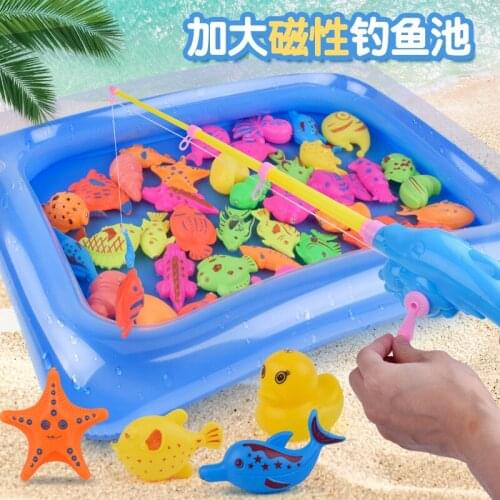 14-19pcs/set Summer Inflatable Fishing Pool Marine Life Magnetic Fishing Toys Children Play Water Play Indoor / Outdoor Toys Set