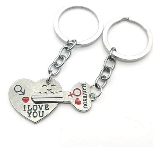 2021 NEW 1 Pair Couple I LOVE YOU Letter Keychain Heart Key Ring Silvery Lovers Love Key Chain Souvenirs Romantic Birthday Gift