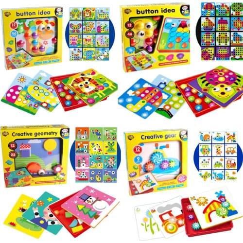 4 set 3D Puzzles Toy Colorful Buttons Assembling Mushrooms Nails Kit Baby Mosaic Composite Picture Puzzles Board Educational Toy