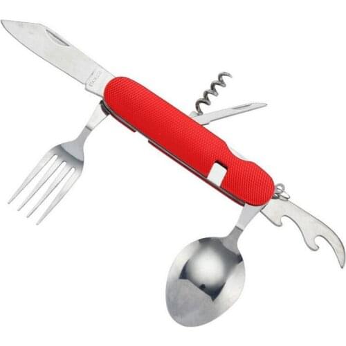 4 In 1 Multi-function Outdoor Camping Picnic Tableware Stainless Steel Cutlery Folding Fork Knife Bottle Opener