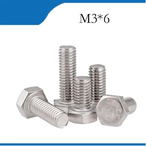 40pcs M3 6mm M3*6mm 304 Stainless Steel SS DIN933 Full Thread HEX Hexagon Head Screw m3 screws