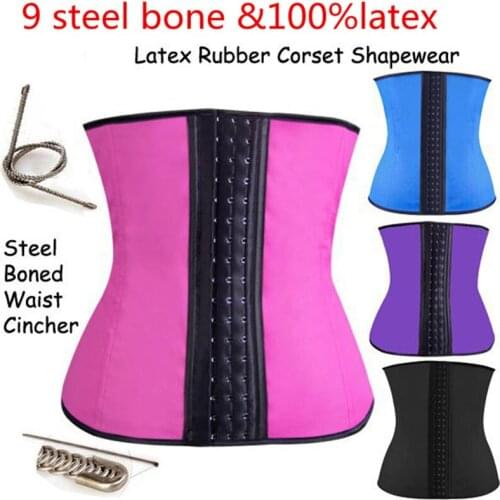 AJ2238 Comeondear Bodyshaper 9 Steel Bones Latex Corsets Zipper Waist Trainer Rubber Waist Cincher Corset Slim Rubber Shapewear