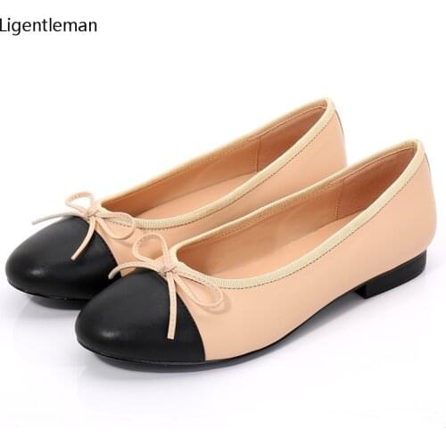 Ballet Shoes Flat Shoes Woman Basic 2021 Fashion Two Color Splicing Classic Bow Ballet Work Shoe Tweed Flats Fashion Women Shoes