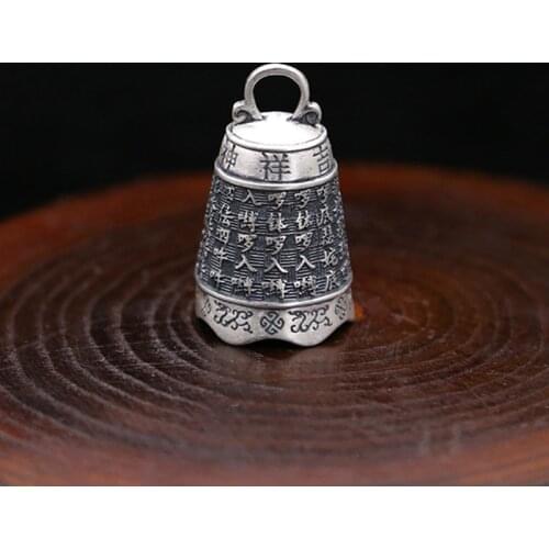 999 sterling Silver Buddhism men women bell safeness pendant charm Jewelry A5076