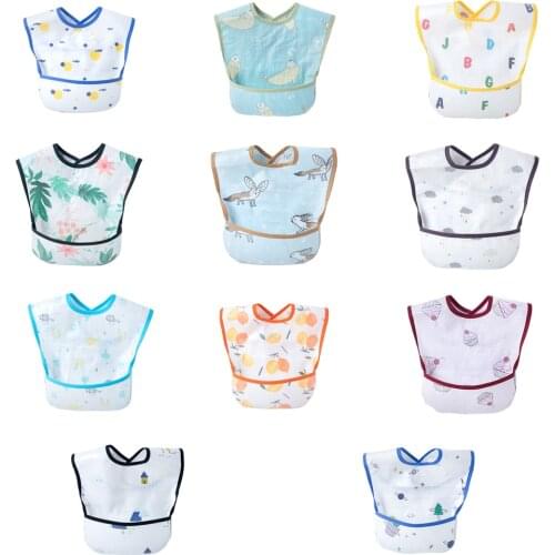 Pure Cotton Cute Cartoon Baby Bibs Waterproof Infant Eating Bib with Pocket Children Drawing Sleeveless Apron Kids Burp Cloth