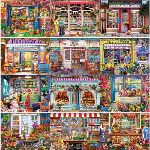 EverShine Diamond Painting Landscape Rhinestones Art Diamond Mosaic Store Cross Stitch Kits Bead Embroidery Home Decoration