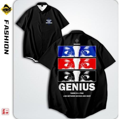 Genius And Madman Printed Hawaiian Short Sleeve Shirts Summer Hip Hop Camicias Streetwear Harajuku Blouses Oversized 6XL