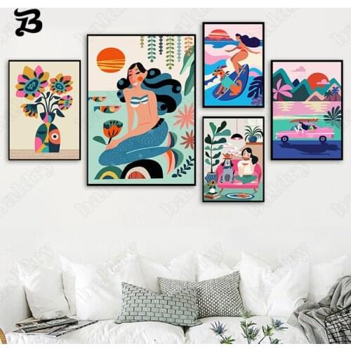 On Vacation Canvas Painting Wall Art Nordic Posters and Prints Mermaid Take a Drive Abstract Wall Pictures for Living Room Decor