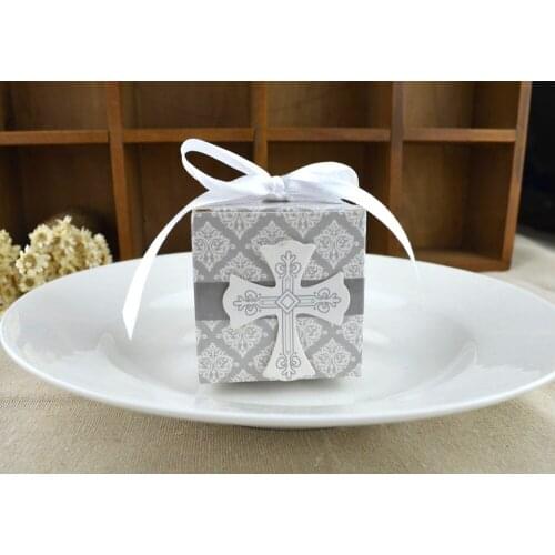 First Communion cross candy box Christening baby shower wedding party bomboniere wrap holders with ribbons,600pcs/lot