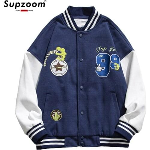 2021 New Arrival Top Fashion Character Cotton Thick Single Breasted Patchwork Embroidery Bomber Jacket Baseball Loose Casual