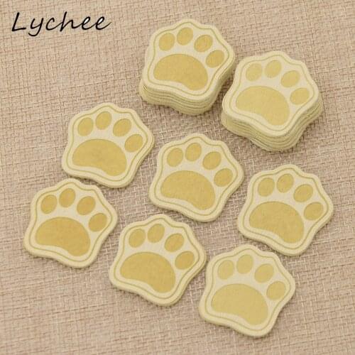 Lychee 20pcs Lovely Artificial PU Leather Handmade Animal Dog Paws Label Tags For DIY Craft Garment Decor Cloth Labels