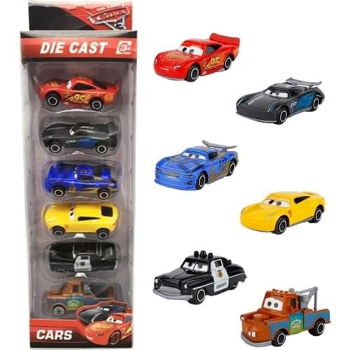 Disney Pixar Cars 3 6pcs/Lot Lightning Mcqueen Jackson Storm 1:55 Diecast Metal Alloy Model Car Model With Box For Children