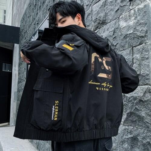 Cargo Bomber Jackets Men Autumn Winter Warm Outwear Solid Hooded Zipper Coat Streetwear Hip Hop Harajuku Men Windbreakers Jacket