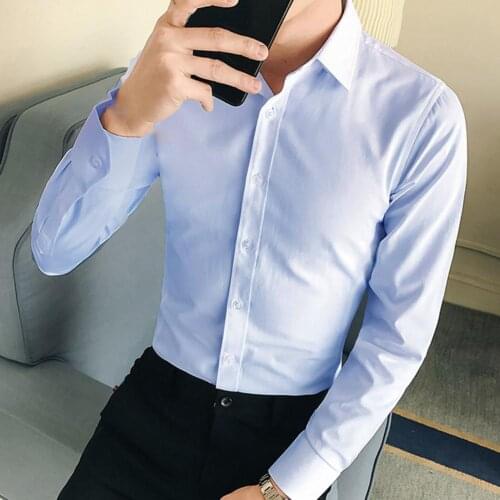 2021 Business Men Suit Set Lapel Formal Summer Long Sleeve Buttons Shirt Skin-friendly Turndown Collar Shirts for Office