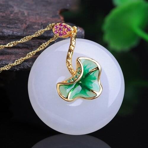 Natural He tian jade, jade buckle buckle, S925 silver inlaid jade pendant, elegant female pendant, send family gifts