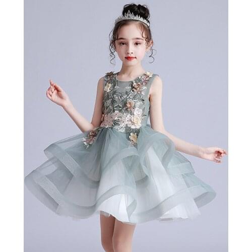 2021 Summer New Kids Girls Dress Mesh Puffy Wedding Dresses For Girls Princess Dresses Childrens Junes Day Performance Costume