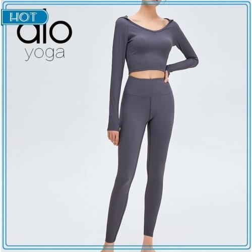 Alo Yoga New Fall/Winter Workout Clothes Ladies Sexy Gym Tight Long-Sleeved Tight-Fitting Hooded Top Leggings Suit 40
