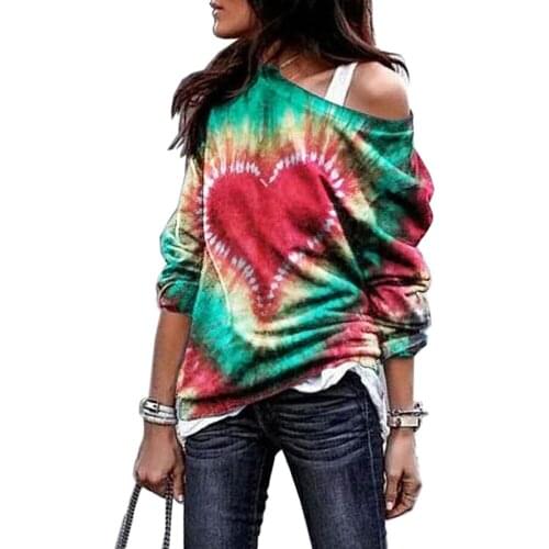 European And American Cross Border Autumn And Winter New Loose Tie Dye Printed Long Sleeve Sweater T-Shirt Womens Wear In 2020
