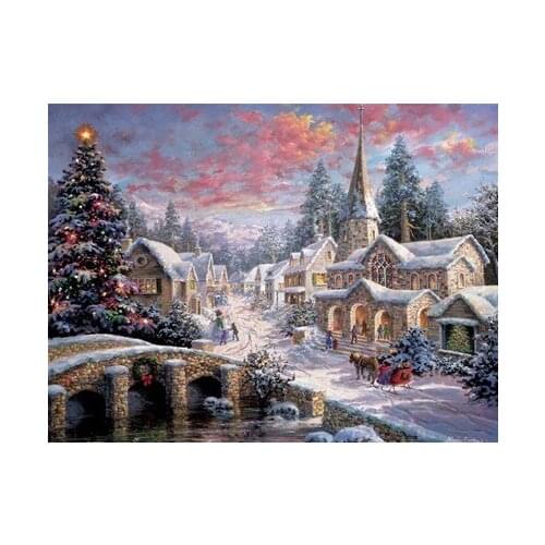 Oneroom Needlework Crafts 14CT Counted Unprinted For Embroidery The Snow Scenery Village Christmas DMC DIY Quality