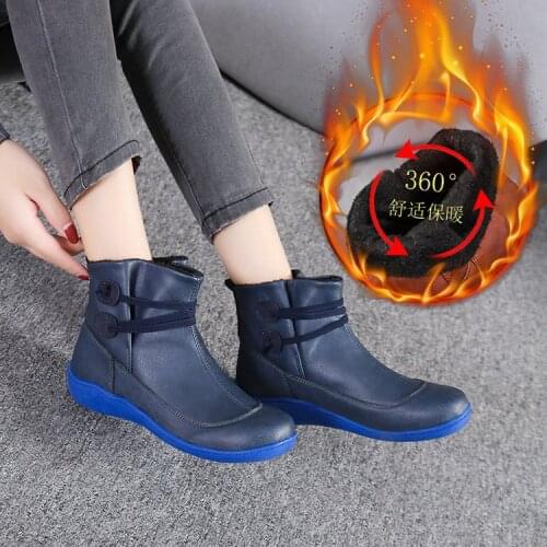 Autumn Winter Womens Martin Boots Flat Solid Color Set Feet Fashion Cotton Boots Women Warm Plus Velvet Round Toe Short Boots