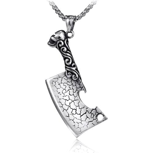 Punk Gothic Stainless Steel Skull Kitchen Knife Pendant Necklaces for Men Hip Hop Jewelry Titanium Steel Bottle Opener LN3005