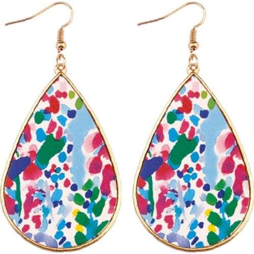 ZWPON Pattern Print Pu Leather Teardrop Earrings Gold Frame Baseball Leather Earrings Fashion Serape Ethnic Jewelry Wholesale