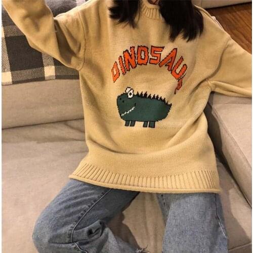 Letter cartoon loose o-neck sweater women