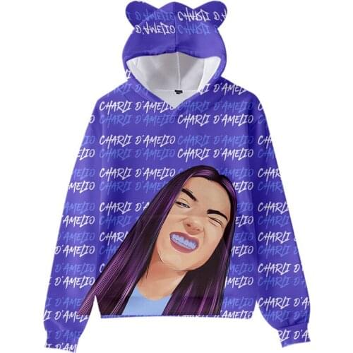2020 Charli D'Amelio Hoodies Fashion Cute Cat Ears Hoodie Boys/Girls Winter Plush Fleece Sweatshirt Cute Casual Pockets Pullover
