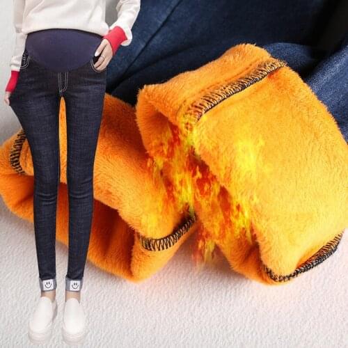 Skinny Golden Velvet Jeans Maternity Pants For Pregnant Women Clothes Stretch Thicken Leggings Pregnancy Winter Warm Denim Jeans