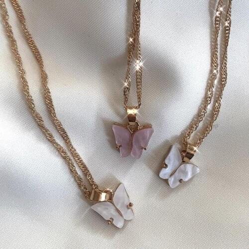 Bohemian Cute Stainless Steel Butterfly Necklace for Women Charm Choker Statement Necklace Gold Color Letter Necklace Jewelry