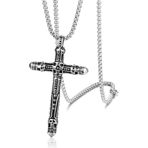 Punk Gothic Stainless Steel Skull Cross Pendant Necklaces for Men Rock Jewelry Drop Shipping