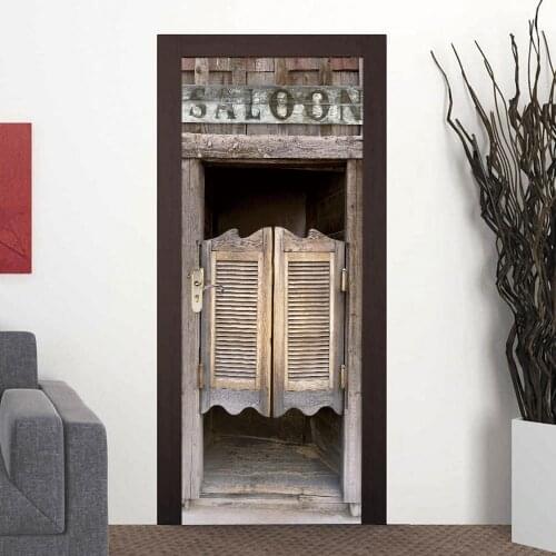 Vintage Western Tavern Wooden Door DIY Door Sticker Home Decoration Wall Stickers Porch Art Mural Peel & Stick Vinly Wallpaper