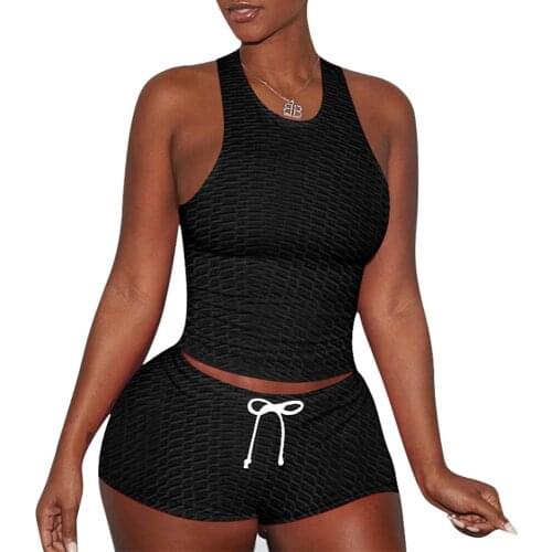 Female Tracksuits New Women Two Piece Clothing Set 2021 Summer Sleeveless Round Neck Vest+Shorts Sports Workout Fitness Suit D30