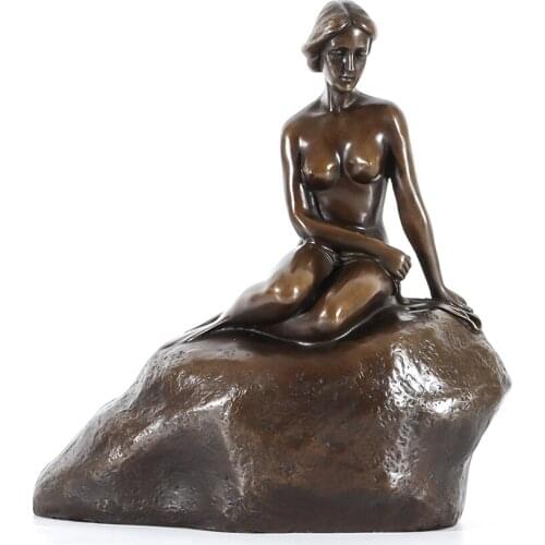 Famous Danmark Little Mermaid Bronze Statue Fairy Tales Sculpture Girl Room Decor Anniversary Gifts