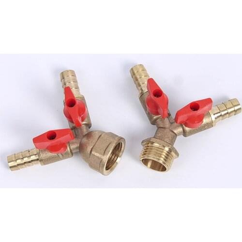 1/2" BSP Male Female Thread 3 Way Brass Ball Valve Y Shaped Pipe Fitting Connector 10mm Hose Barb
