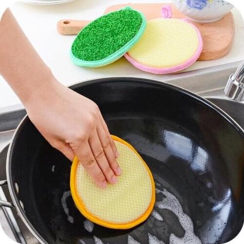 1pcs Sponge Kitchen Strong Decontamination Washing Cloth Double-sided Washing Towel Non-stick Oil Dish Cloth Absorbent Sponge