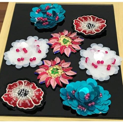 10piecess/lot Handmade beaded flower cloth stickers clothes shoes sweater DIY accessories decorative patch