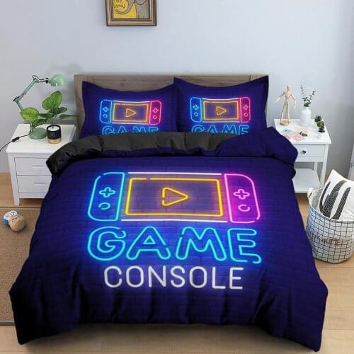 2/3 Pcs Gamer Duvet Cover Set Cartoon Bedding Kids Boys Girls Bed Game Quilt Comforter