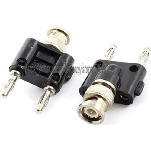 2 PCS BNC Male Plug to Dual 4mm Banana Stackable Plug Socket Binding Post Adapter