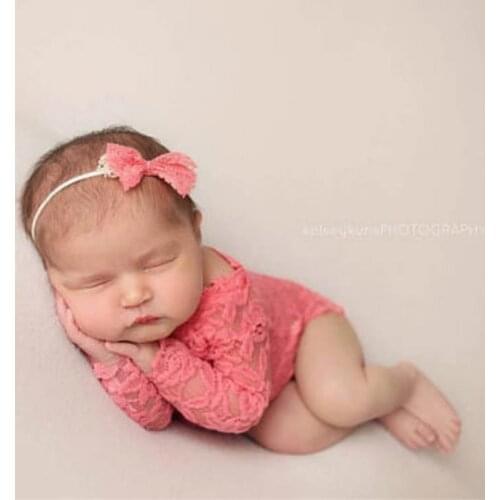 2Pcs/Set Baby Photography Props Clothing with Headband Hollow Bowknot Lace Romper Newborn Girls Outfit