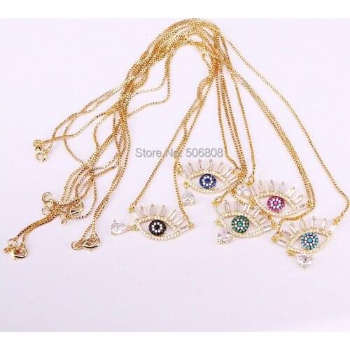 3PCS ZYZ334-6919 Cubic zirconia micro pave cz EYE with tear Pendant Necklace For Women Gold Color Jewelry