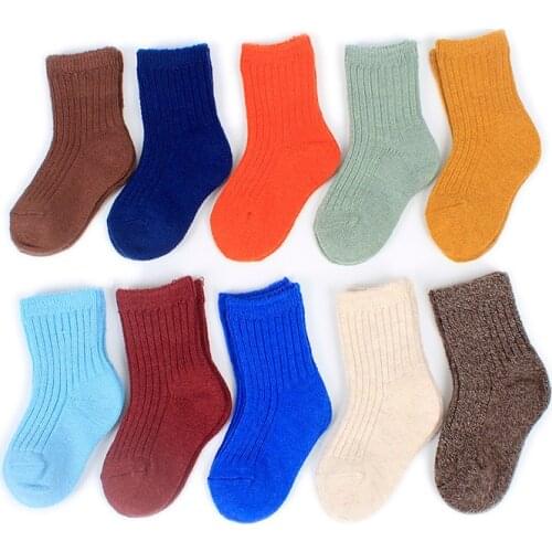 5pairs/Lot Boys Girls Wool Socks Children Winter Thick Socks Kids Pure Color Warm Wool 2-12Years