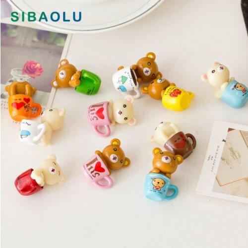 6pc Coffee Cup Bear Kawaii animals model miniature garden Figurine home decoration accessories Decor fairy craft Bonsai toy