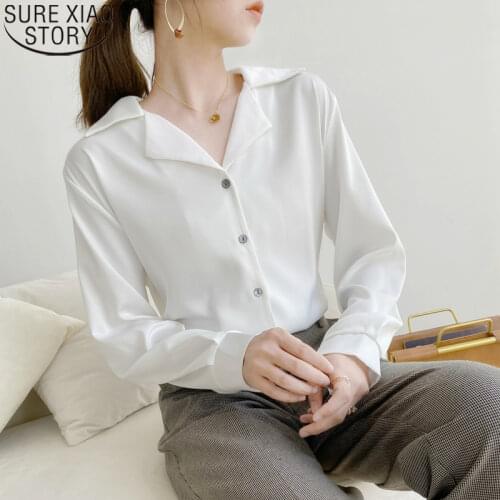 White Shirt Women Blouse Autumn Office Lady Suit Collar Shirt Korean Fashion Loose Long Sleeve Vintage Solid Women Tops 11092
