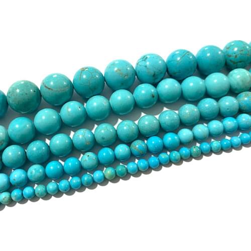 Fine AAA Natural Stone Beads Loose Round Blue Turquoise For Jewelry Making DIY Bracelet Necklace Earrings 4/6/8/10/12MM