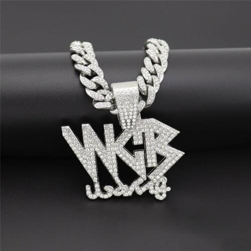 New Bling Iced Out Cubic Zircon Cuban Link Chain Letter WCB Pendant Necklace For Men Hip Hop Jewelry Gift Dropshipping