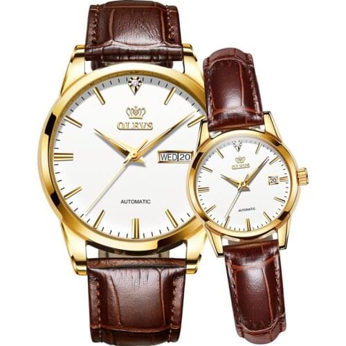 OLEVS His & Hers Watches Couple Watch for Men Women Pair Matching Wristwatch Quartz Analog Date Valentines Watches Gifts Set